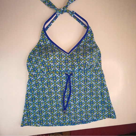 Lands’End Flora Tankini Daisy Batik Halter Swim Top V Neck - Picture 5 of 12